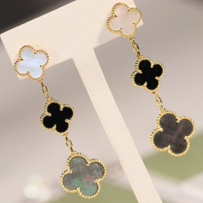 Mystic CLOVER ピアス ゴールド オニキス マザーオブパール 3モチーフ
