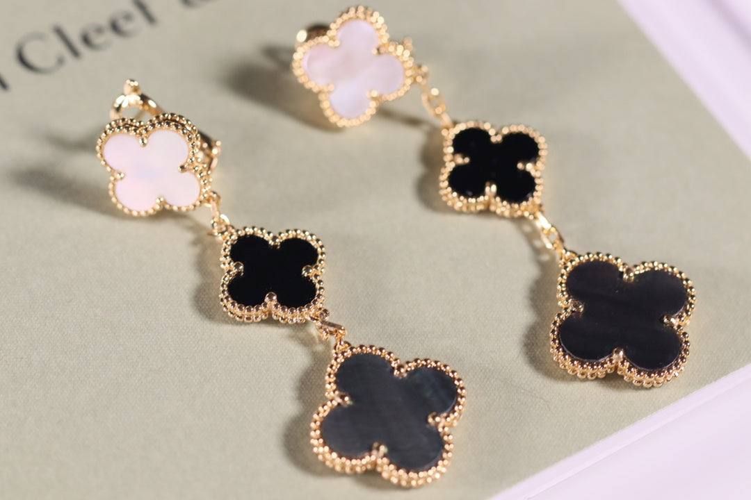 Mystic CLOVER ピアス ゴールド オニキス マザーオブパール 3モチーフ