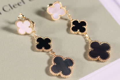 Mystic CLOVER ピアス ゴールド オニキス マザーオブパール 3モチーフ