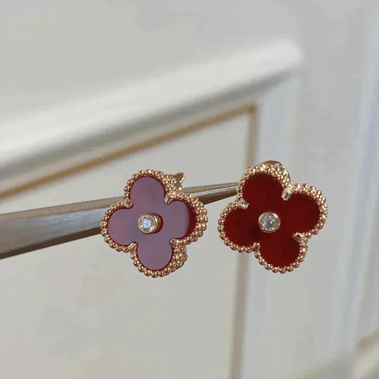 Mysitc CLOVER MEDIUM 1 MOTIFS CARNELIAN  DIAMOND earrings