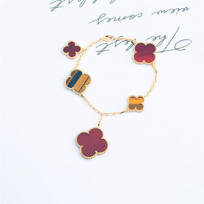 Mysitc CLOVER BRACELET 5 MOTIFS CARNELIAN TIGER EYE