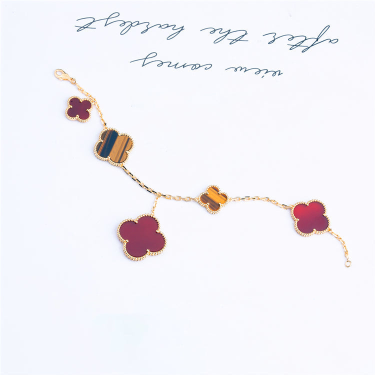 Mysitc CLOVER BRACELET 5 MOTIFS CARNELIAN TIGER EYE