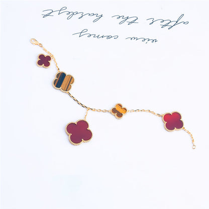 Mysitc CLOVER BRACELET 5 MOTIFS CARNELIAN TIGER EYE