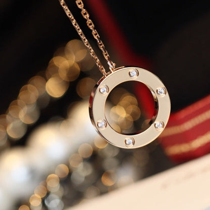 Mysitc LOVE NECKLACE 16MM 6 DIAMONDS PINK GOLD