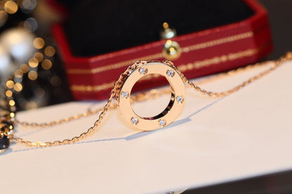 Mysitc LOVE NECKLACE 16MM 6 DIAMONDS PINK GOLD