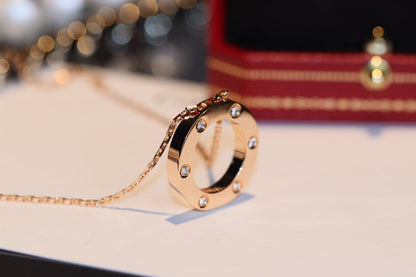 Mysitc LOVE NECKLACE 16MM 6 DIAMONDS PINK GOLD