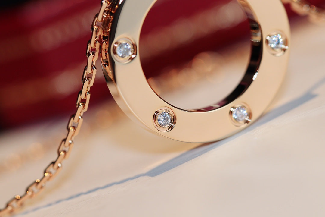 Mysitc LOVE NECKLACE 16MM 6 DIAMONDS PINK GOLD