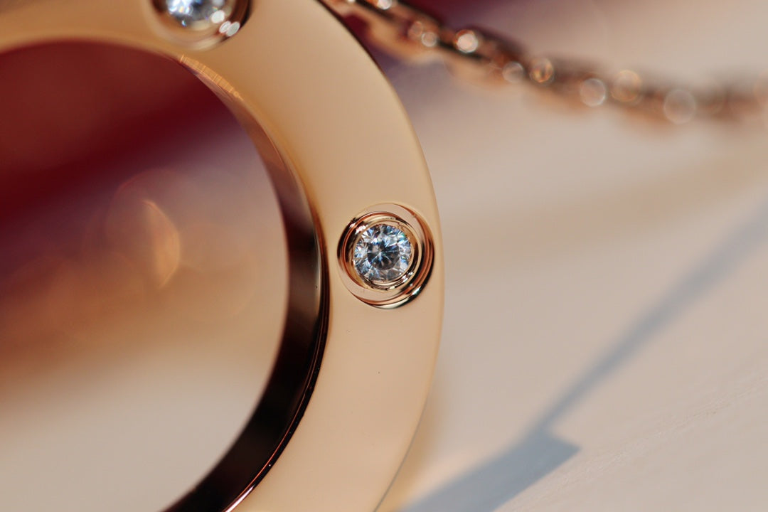 Mysitc LOVE NECKLACE 16MM 6 DIAMONDS PINK GOLD