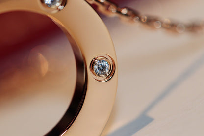 Mysitc LOVE NECKLACE 16MM 6 DIAMONDS PINK GOLD