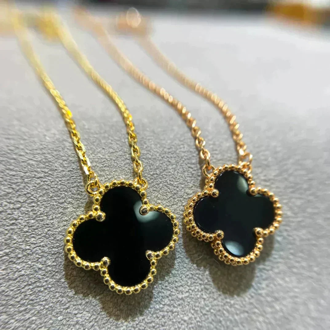 Mysitc CLOVER 15MM ブラックオニキス シングル フラワー ネックレス
