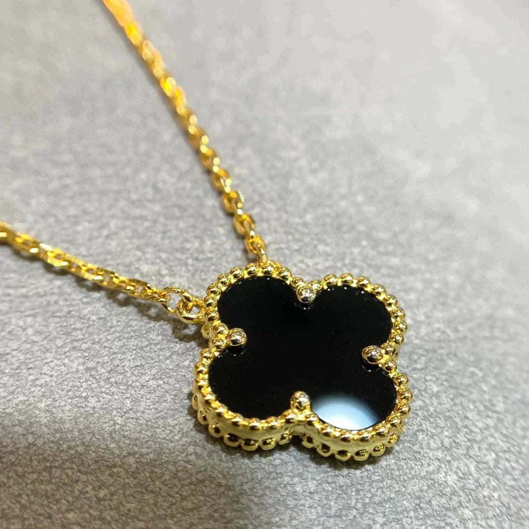 Mysitc CLOVER 15MM ブラックオニキス シングル フラワー ネックレス