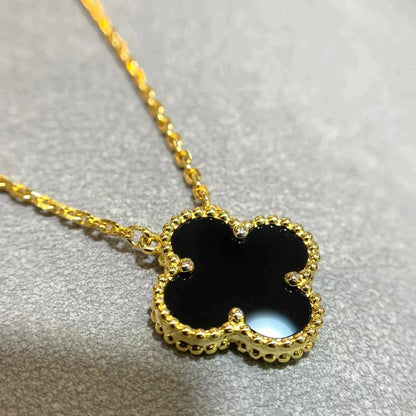 Mysitc CLOVER 15MM ブラックオニキス シングル フラワー ネックレス