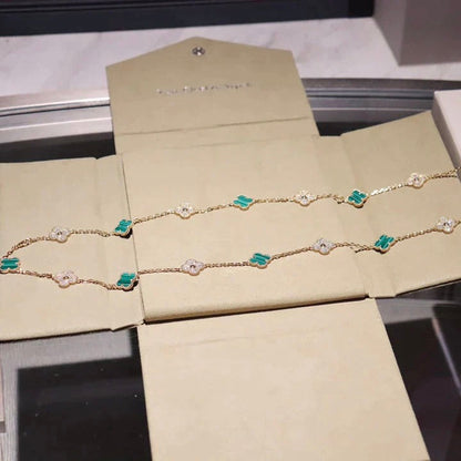 Mysitc CLOVER 20 MOTIFS MALACHITE DIAMOND NECKLACE