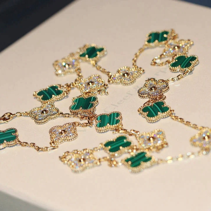 Mysitc CLOVER 20 MOTIFS MALACHITE DIAMOND NECKLACE