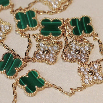 Mysitc CLOVER 20 MOTIFS MALACHITE DIAMOND NECKLACE