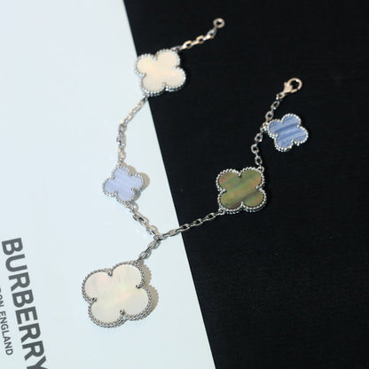 Mysitc CLOVER BRACELET 5 MOTIFS MOP CHALCEDONY SILVER