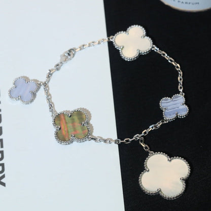 Mysitc CLOVER BRACELET 5 MOTIFS MOP CHALCEDONY SILVER
