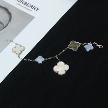 Mysitc CLOVER BRACELET 5 MOTIFS MOP CHALCEDONY SILVER