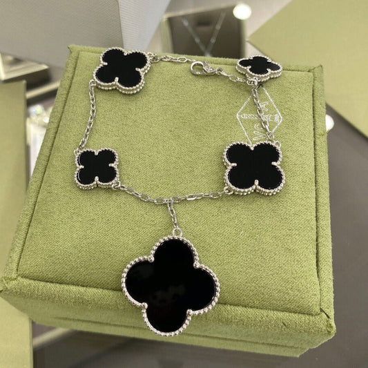 Mysitc CLOVER 5 MOTIFS SIVLER ONYX BRACELET