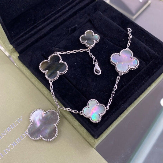 Mysitc CLOVER 5 MOTIFS SIVLER DARK MOP BRACELET