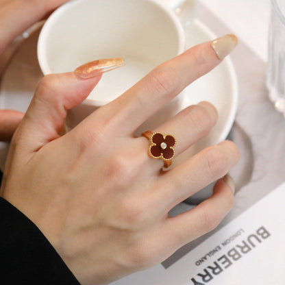 Mystic CLOVER CARNELIAN RING ROSE GOLD DIAMOND