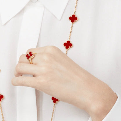 Mystic CLOVER CARNELIAN RING ROSE GOLD DIAMOND