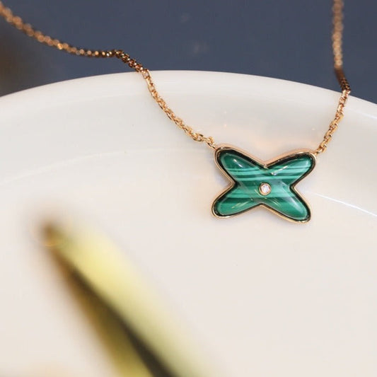 Mysitc JEUX MALACHITE 1 DIAMOND PINK GOLD NECKLACE