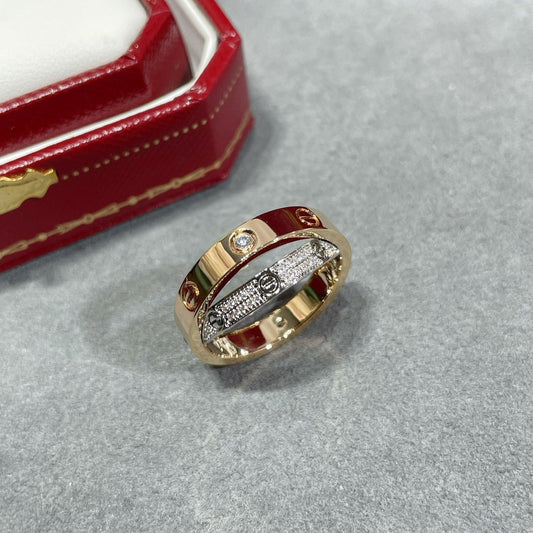 Mysitc LOVE PINK GOLD SILVER DIAMOND DOUBLE RING