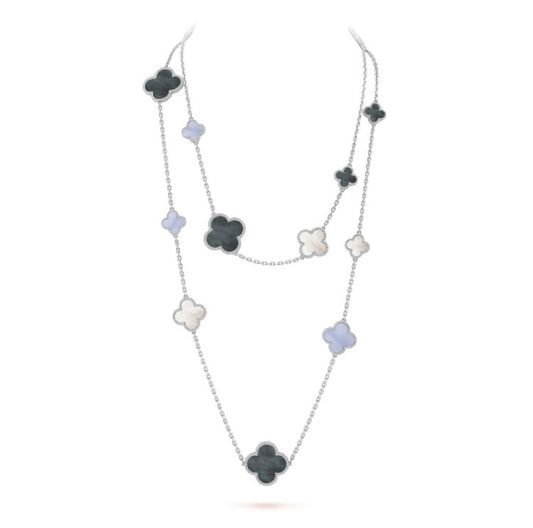 Mysitc CLOVER 16 MOTIF CHALCEDONY MOP SILVER NECKLACE
