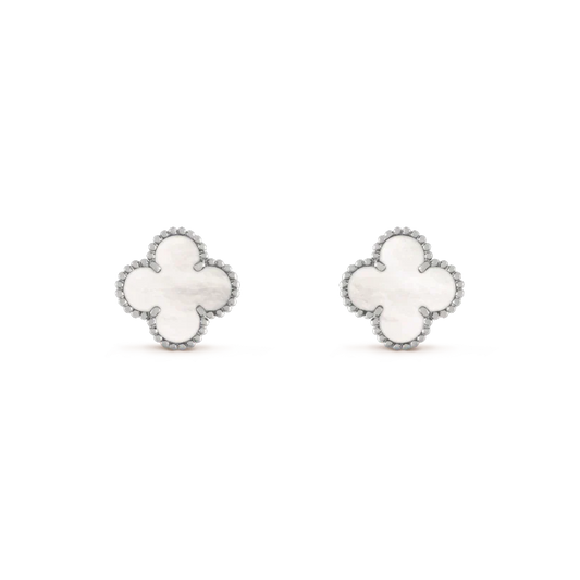 Mysitc CLOVER MEDIUM 1 MOTIFS  WHITE MOP EARRINGS SILVER