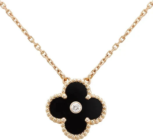 Mysitc CLOVER 15MM DIAMOND ONYX NECKLACE