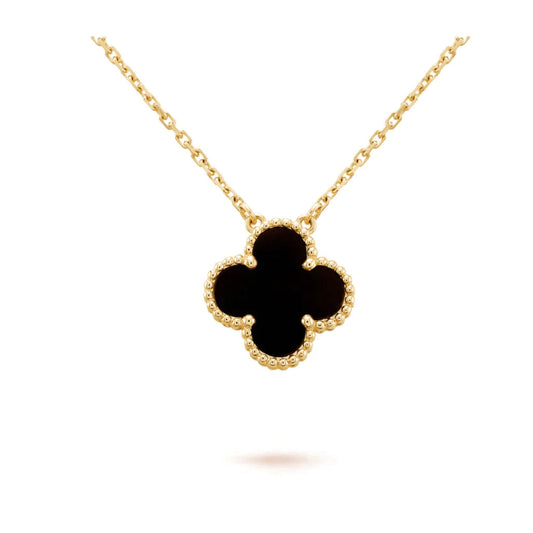Mysitc CLOVER 15MM BLACK ONYX SINGLE FLOWER NECKLACE