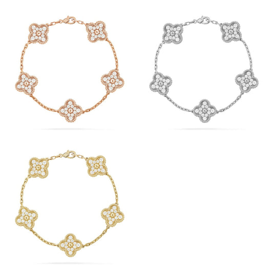 [Mysitc ] New  CLOVER 5 MOTIF FULL DIAMOND BRACELET COLLECTION