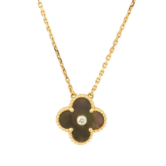 Mysitc CLOVER 15MM DIAMOND AND MOTHER-OF-GREY NECKLACE