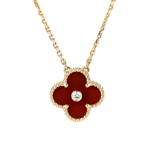 Mysitc CLOVER 15MM DIAMOND CARNELIAN NECKLACE