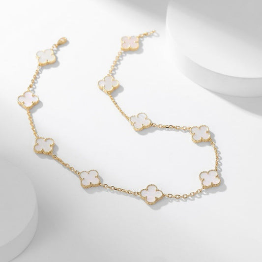 Mysitc CLOVER 10 MOTIFS WHITE MOTHER OF PEARL NECKLACE