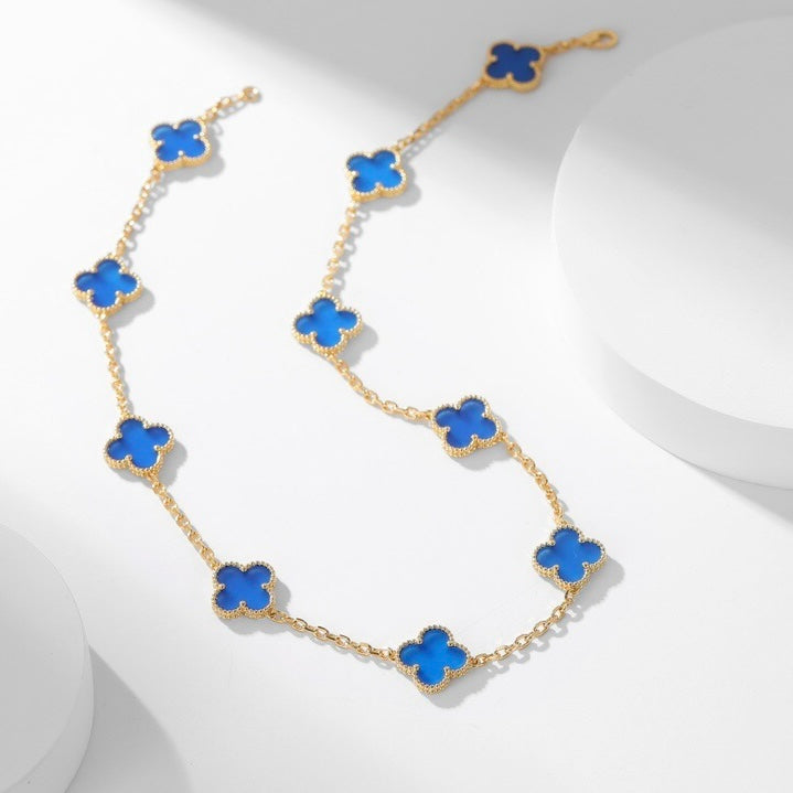 Mysitc CLOVER 10 MOTIFS BLUE AGATE NECKLACE