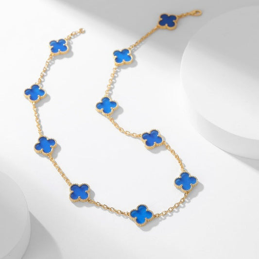 Mysitc CLOVER 10 MOTIFS BLUE AGATE NECKLACE
