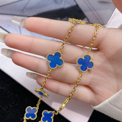 Mysitc CLOVER 10 MOTIFS BLUE AGATE NECKLACE