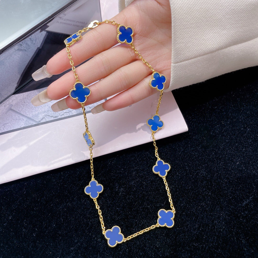 Mysitc CLOVER 10 MOTIFS BLUE AGATE NECKLACE