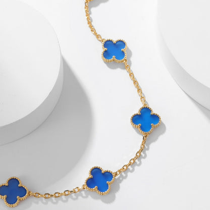Mysitc CLOVER 10 MOTIFS BLUE AGATE NECKLACE