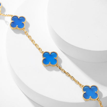 Mysitc CLOVER 10 MOTIFS BLUE AGATE NECKLACE