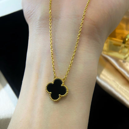 Mysitc CLOVER 15MM ブラックオニキス シングル フラワー ネックレス