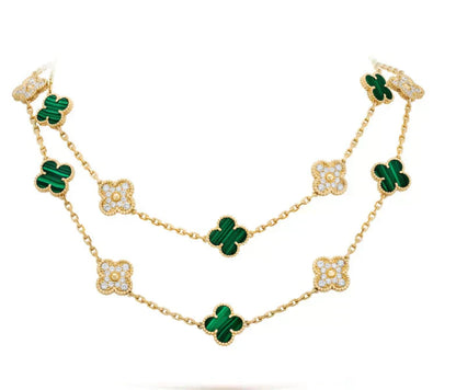 Mysitc CLOVER 20 MOTIFS MALACHITE DIAMOND NECKLACE