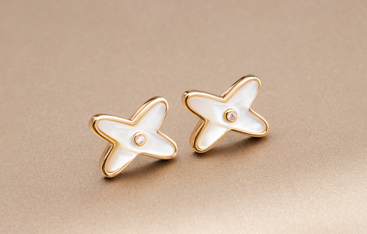 Mysitc JEUX DE WHITE MOP PINK GOLD DIAMOND EARRINGS