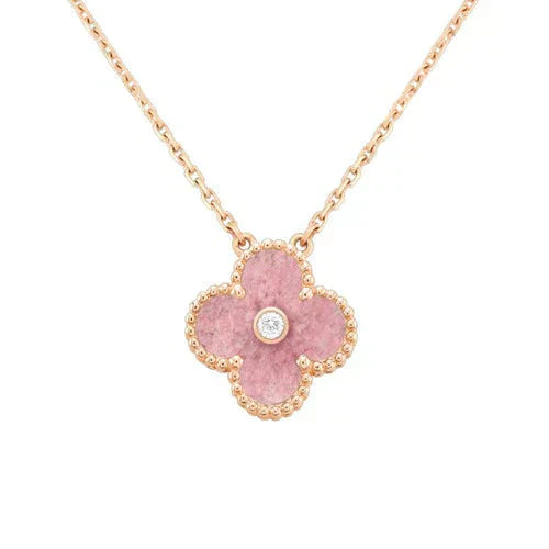 Mysitc CLOVER 15MM DIAMOND RHODONITE NECKLACE