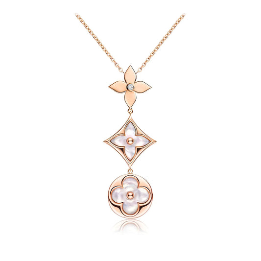 Mysitc COLOR BLOSSOM LARIAT NECKLACE PINK GOLD WHITE MOTHER PEARL AND DIAMOND
