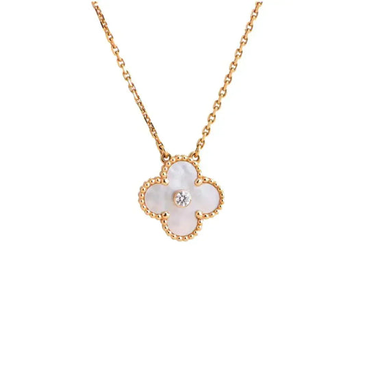Mysitc CLOVER 15MM DIAMOND WHITE FRITILLARIA NECKLACE