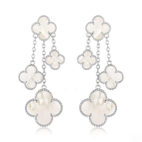 Mysitc CLOVER EARRINGS WHITE MOP 4 MOTIFS SILVER