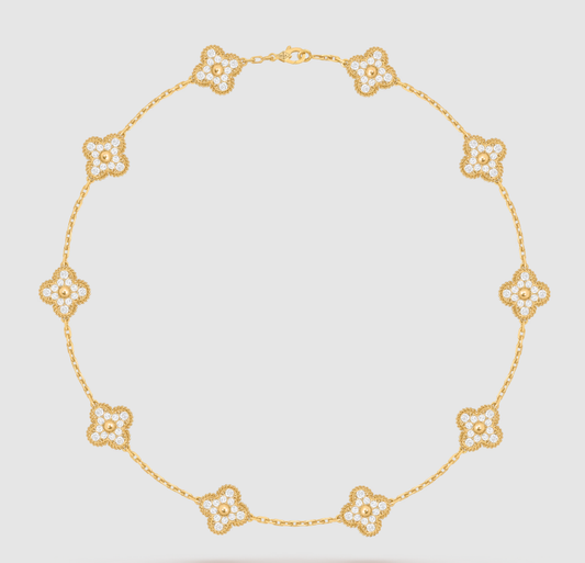 [Mysitc ]CLOVER 10 MOTIFS FULL DIAMOND NECKLACE